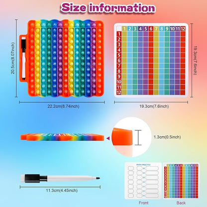e3 Multiplication Table Game Pop Fidget Learning Toy Educational Math Game Board with Marker Rainbow Colors Educational Multiplication pop 12x12 Board Math Addition Stress Toy