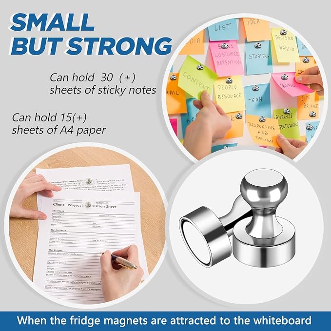 LOVIMAG Fridge Magnets 30Pcs, Magnet for Refrigerator Whiteboard, Silver | Small Strong Neodymium Metal Cute Push Pin for Classroom, Kitchen, Accessories Decorative, Office, Calendar