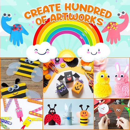 Goody King Arts and Crafts Supplies for Kids - Craft Art Supply Jar Kit for Student Age 4 5 6 7 8 9 10 Year Old Crafting Activity - Collage Arts Set for Toddlers Preschool DIY Classroom Home Project