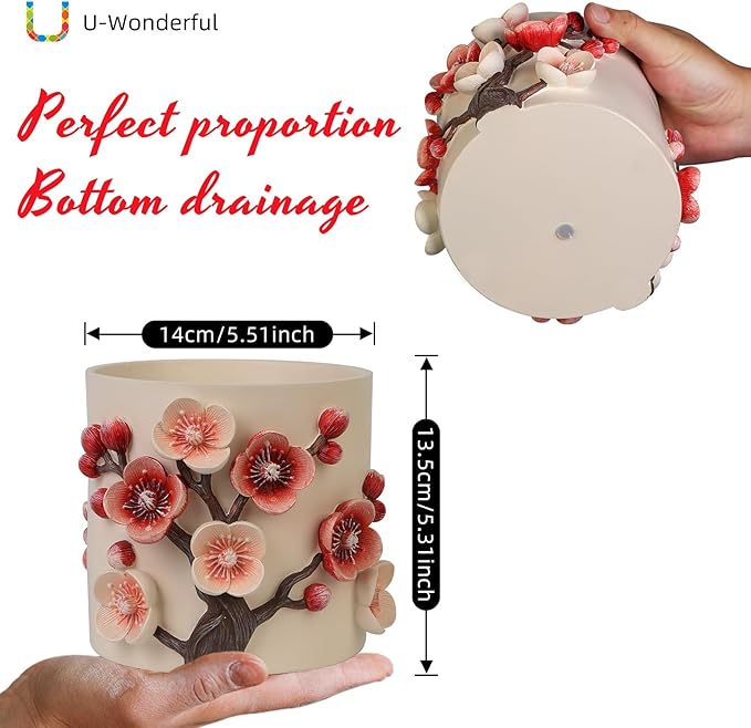 Flower Petals Plant Pots - Cute Planters for Indoor Plants, Decorative Plant Pots with Drainage, Funny Unique Planter for Succulents/Snake Plants/Cactus - Retirement Gift for Woman
