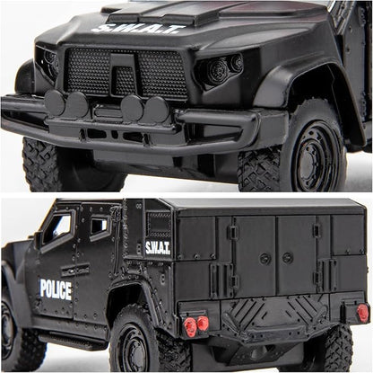 BDTCTK 1/36 Scale JLTV Armored Car Police Car Model, Zinc Alloy Die-Cast Pull Back Vehicles Kid Toys for Boy Girl Gift (Black)
