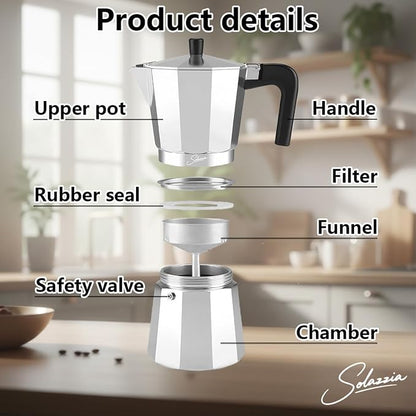 9 Cup Stovetop Espresso Maker Italian Moka Pot, Stove Top Cuban Coffee Maker, Greca Mocha Pot(Basic, 15 oz/450ml)