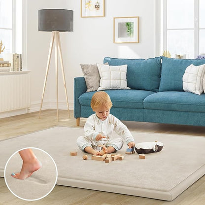 Baby Play Mat for Floor Nursery Rug Muscle Mat Area Rug Playroom Rug 79"x158" Playpen Mat Elastic Foam 1.3" Thick Crawling Mat for Babies,Toddlers, Infants, Kids,A Beige