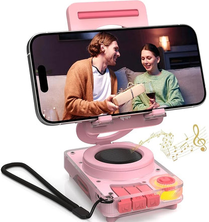 ANCwear Bluetooth Speaker Phone Stand for Desk, Portable Wireless Speaker with Adjustable Cell Phone Holder, Bluetooth 5.4 Audio Stand with TF Card Slot for Kitchen Bedside, Cool Tech Gift (Pink)