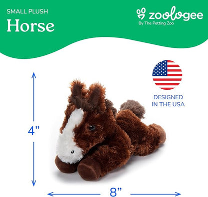 The Petting Zoo Horse Stuffed Animal Plushie, Gifts for Kids, Scoopz Wildlife Animals, Brown Horse Plush Toy, 8 inches