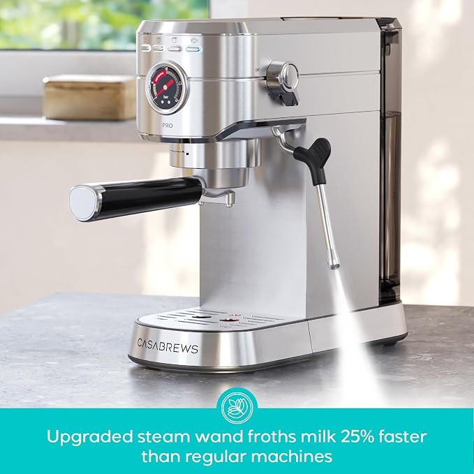 CASABREWS 5418 PRO Espresso Machine with Fast Heating System and Steam Wand | Brew Ready in 5 Seconds, Brews 2+ Milk Drinks in A Row, 20-Bar Pump, Built-in Pressure Gauge, Pro Steam Wand for Lattes