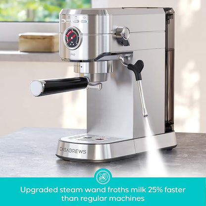 CASABREWS 5418 PRO Espresso Machine with Fast Heating System and Steam Wand | Brew Ready in 5 Seconds, Brews 2+ Milk Drinks in A Row, 20-Bar Pump, Built-in Pressure Gauge, Pro Steam Wand for Lattes