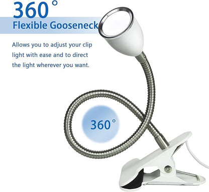 Desk lamp Eye-Caring Table Lamps, 360°Rotation Gooseneck Clip on Lamp Reading Light, Portable Reading Book Light, Clamp Light, Study Desk Lamps for Bedroom and Office Home Lighting (White-C01)