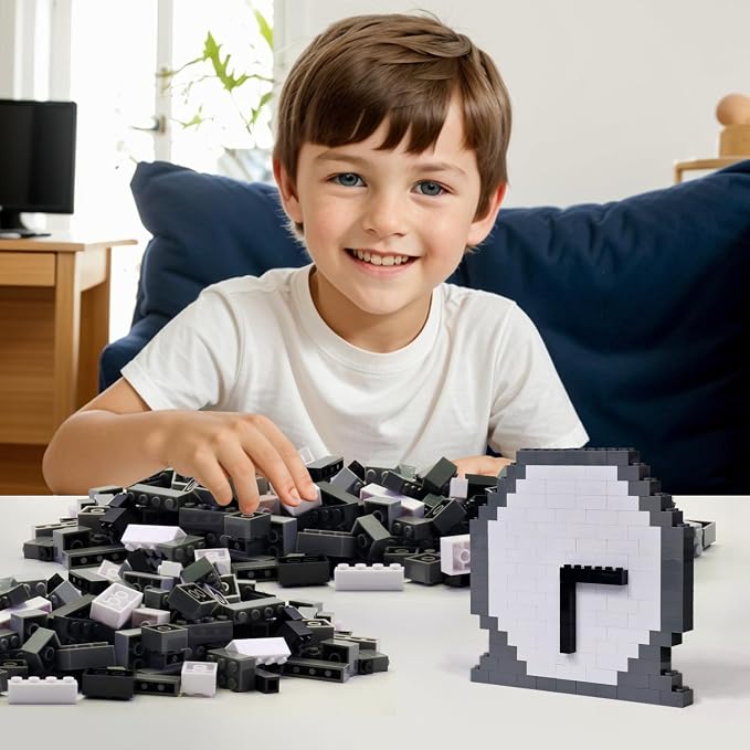 Building Bricks 1000 Pieces in Black, Dark Grey, Light Grey & White, Classic General Building Blocks Toys for Boys & Girls, Bulk Basic Brick Tiles for Adult's Building Projects