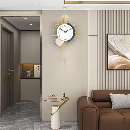 Wall Clock Decorative Large Modern Wall Clock Silent Non-Ticking Battery Operated Gold Unique Pendulum Clock for Living Room,Bedroom,Office,Kitchen,Bathroom,Wall Decor 13.8x21.9in