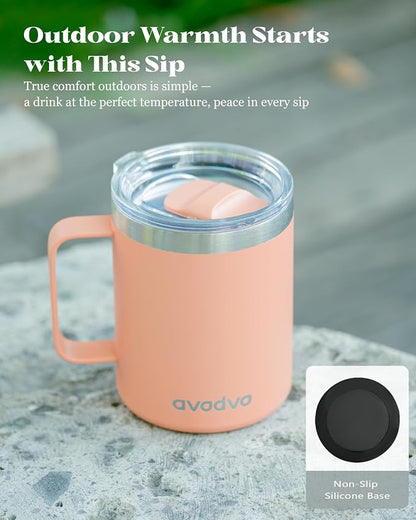 12oz Insulated Coffee Mug with Lid – Includes Two Lids, Stainless Steel Coffee Travel Mug with Handle, Double Wall Vacuum Insulated Camping Mug for Home, Office & Outdoor, Rose Gold