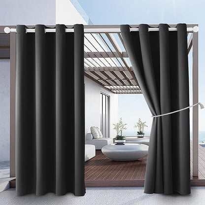 Water Proof Outside Curtains with Grommet Top for Porch, W52 x L120 Thermal Insulated Washable Outdoor Divider Drapes for Patio Gazebo Deck Pool Area Pergola Cabana (Dark Gray, 2 Panels)