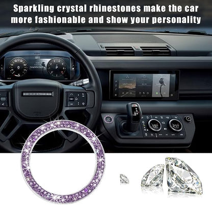 Kewucn 2 PCS Bling Crystal Double Rhinestone Car Engine Start Decoration Ring, Sparkling Push Start Button Sticker, Key Ignition & Knob Ring Decoration, Bling Car Interior Accessory(Purple)