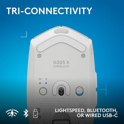 Logitech G305 X Superlight Wireless Gaming Mouse - White | Lightweight 59g, HERO 44K Sensor, RGB lighting, Lightspeed, Bluetooth, 130+ Hr battery life, 6 programmable buttons, PC/Mac