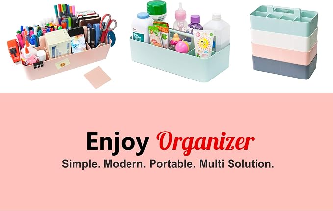 -Large Portable Caddy, DIY Dividers, 8 Compartments, School Office Supplies Home Business Organizer,Portable Basket with Handle Made in USA (3 PACK, Mint/Pink/Lavender)