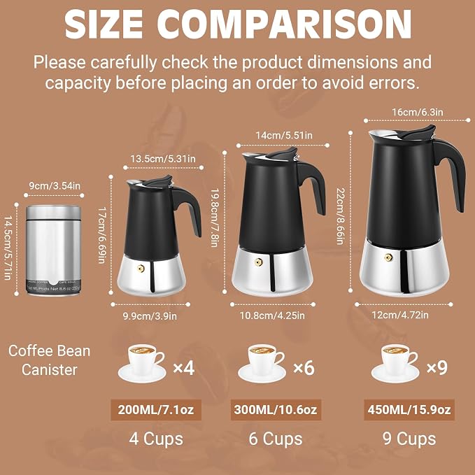 9 Cup Stainless Steel Moka Pot, 450ml Stovetop Espresso Maker, Black