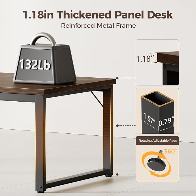 Mericonia 40 Inch Computer Desk, 1.2" Thick Small Office Table, Walnut | Modern Simple Style, Heavy Duty Industrial Frame, Small Study & Writing Table for Home Bedroom Work