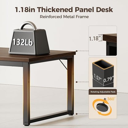Mericonia 40 Inch Computer Desk, 1.2" Thick Small Office Table, Walnut | Modern Simple Style, Heavy Duty Industrial Frame, Small Study & Writing Table for Home Bedroom Work