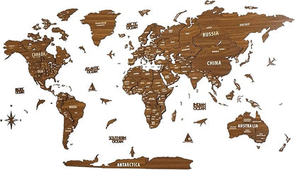 Colorfull Worlds, Multilayer 3D Wooden World Map, Travel Map States and Capitals, Wall Decor For New House, Gift For Travelers, Office Decor, Birthday Present, Living Room Decoration (XL, Light Brown)