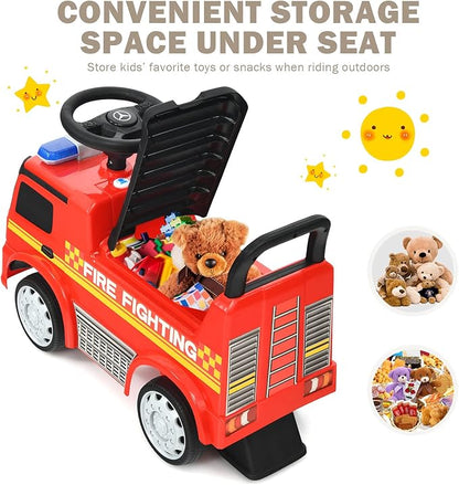 HONEY JOY Ride On Push Car, Licensed Mercedes Benz Push Cars for Toddlers w/Horn, Music, Lights, Under Seat Storage, Foot-to-Floor Ride On Fire Truck Toy for Kids Boys Girls 1-3, Red