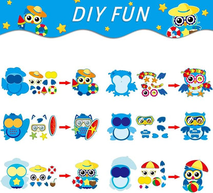chiazllta 30 PCS Summer Craft Kits Kids DIY Hawaii Aloha Owl End of School Year Craft Preschool Art Craft, Make Your Own Bulk Set for Home Classroom Day-Care Game Activities Summer Party Favors