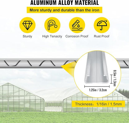 VEVOR Greenhouse Spring Wire and Lock Channel 30 Packs, 6.56 ft PE Coated Aluminum Alloy Bundle Kit, Plastic Poly Film or Shade Cloth Attachment w/Screws, Silver