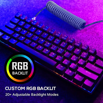 RK ROYAL KLUDGE RK61 Wireless Mechanical Keyboard, 60% Percent RGB, Black | Bluetooth/2.4GHz/Wired Hot Swappable PC Gaming Keyboard, 61 Keys Ultra-Compact for Win/Mac, Coiled Cable, Clicky Blue Switch
