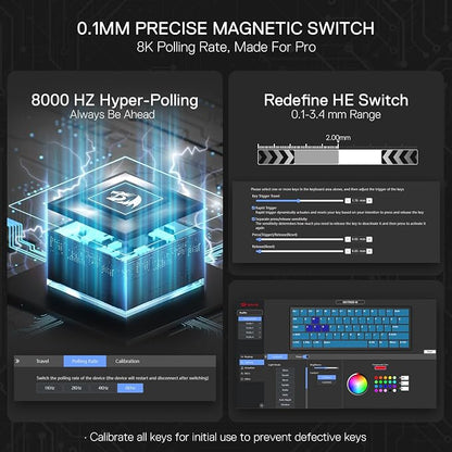 Redragon K617 HE Wired Hall-Effect Rapid Trigger Magnetic Gaming Keyboard | 8K Polling Adjustable Actuation, 61 Keys Design for More Room to Aim, Swap-Ready Socket for Mod, RGB Pro Software Supported