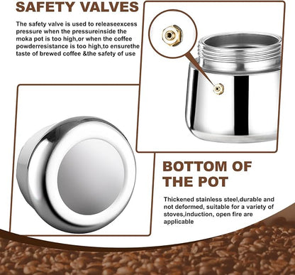 2 Cup Stovetop Espresso Maker Stainless Steel Moka Pot Stove Top Percolator Italian Coffee Makers Capable Mocha Greca Machine Cafe Classic Induction Cookers for Home and Camping 100ml 3.3oz