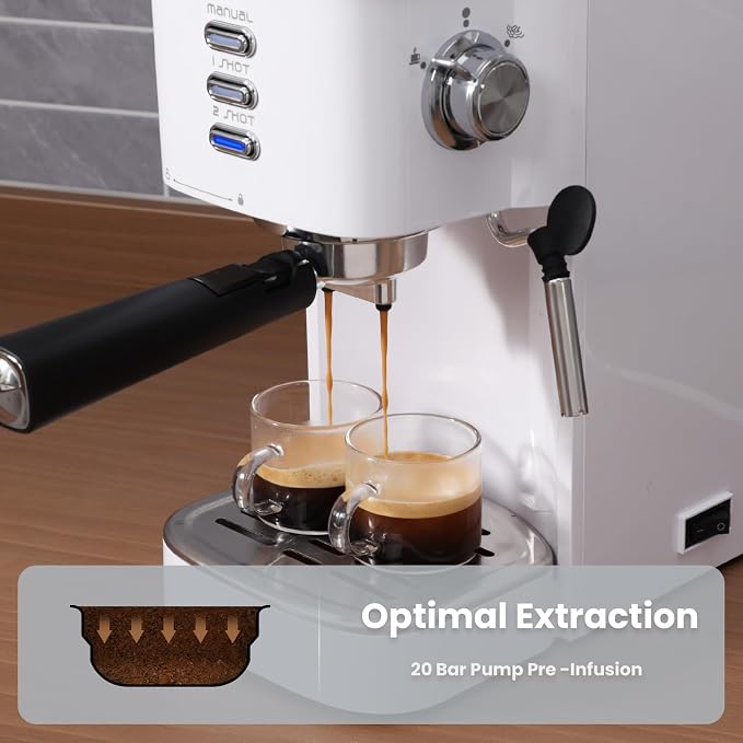 Gevi 20 Bar Compact Espresso Machine with Milk Frother for Latte&Cappuccino | Budget under$150; Removable Water Tank; Produce Good Crema; Include Necessary Accessories; Can Make Americanos; Easy to Clean