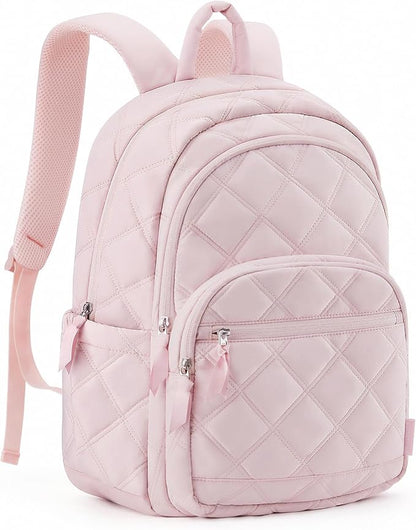BAGSMART College Laptop Backpack,Cute Travel Backpack for Women,Quilted Computer Bookbag