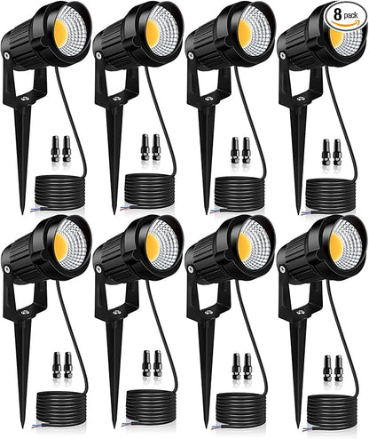 12W LED Landscape Lights Low Voltage, 3000K Warm White 12V AC/DC Waterproof Outdoor Spotlights, IP65 Garden Pathway Lights with 8 Spike Stands for Tree Garden Yard Pathway (8 Pack)