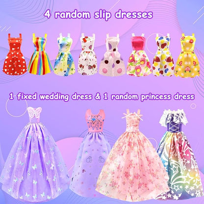 65Pcs Doll Clothes and Accessories with Doll Closet for 11.5 Inch Doll Dress up Set with 1 Doll Fashion Dresses Outfits Tops and Pants Shoe Rack Bags Gift Toy for Girls 4 5 6 7 8 9 10 Years