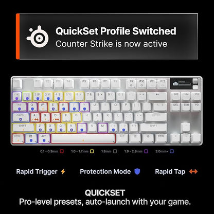 SteelSeries Apex Pro TKL Gen 3 Gaming Keyboard - OmniPoint 3.0 Analog Magnetic Switches, Quickset Auto-Presets (Rapid Trigger, Rapid Tap/SOCD, Protection Mode), OLED, RGB, PBT Keycaps, USB-C, White