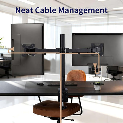Black Dual Monitor Arm Mount for 13-32 Inch Screens | Ultrawide Screens Up to 38 Inch Fully Adjustable Stand with C-Clamp/Grommet Base Max VESA 100x100 Each Screen Capacity 22lbs