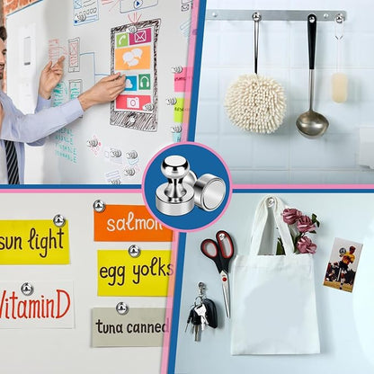 LOVIMAG Fridge Magnets 30Pcs, Magnet for Refrigerator Whiteboard, Silver | Small Strong Neodymium Metal Cute Push Pin for Classroom, Kitchen, Accessories Decorative, Office, Calendar