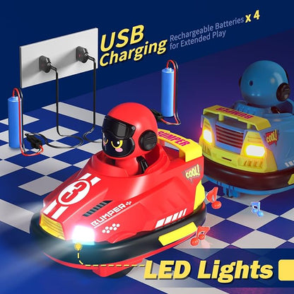 bessome Cute Cartoon Remote Control Bumper Car Toy Set of 2 Players Football Games|Toddlers Mini RC Car Toys with Light & Sound & 360°Rotating|Christmas Birthday Gifts for 3 4 5 Year Old Boys Girls