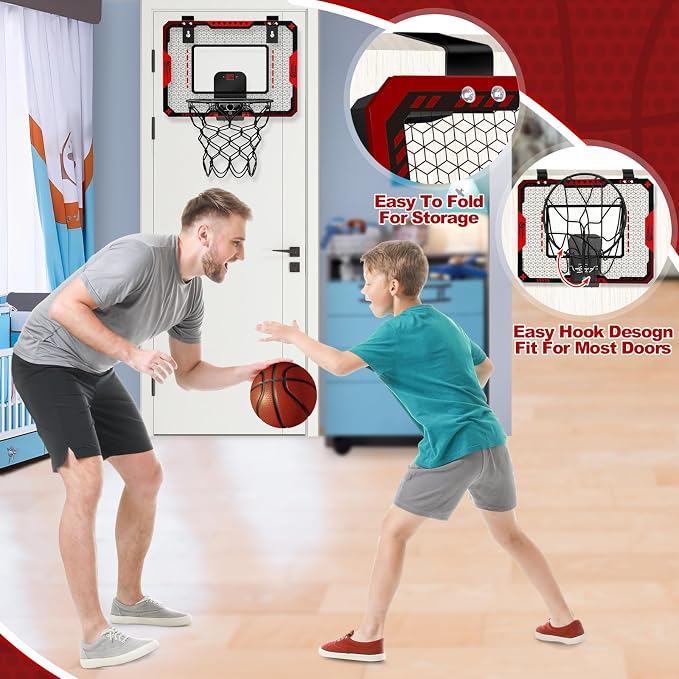 Indoor Basketball Hoop for Kids 5 6 7 8 9 10+Years Old Boys,Mini Basketball Hoop Over The Door Mini Hoop with Electronic Scoreboard & 3 Balls,Kids Basketball Hoop Sport Toys for Gift for Boys Age 5-10