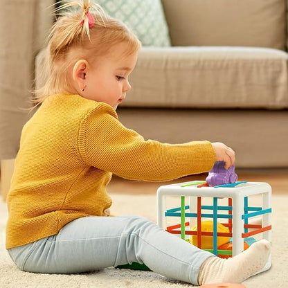 Aprilwolf Montessori Toys for 1 Year Old, Cube & 6 Sensory Shape Blocks, Baby Toys 12-18 Months, Developmental Infant Birthday Gifts for Learning Toddler Age 1 2 3