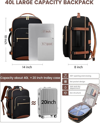 LOVEVOOK 40L Travel Backpack for Women & Men, Airline Approved Carry On Luggage with 3 Packing Cubes, TSA Overnight Bags, Waterproof Personal Item Bag, Weekender Essentials Backpacks fits 17" Laptop