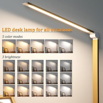 LED Desk Lamp with USB Ports,Touch Desk Lamps for Home Office with 5 Modes | 3 Brightness Desk Light with Small Night Light,Reading Lamp Table Lamp for Bedroom Bedside Study Gold （with adapter）