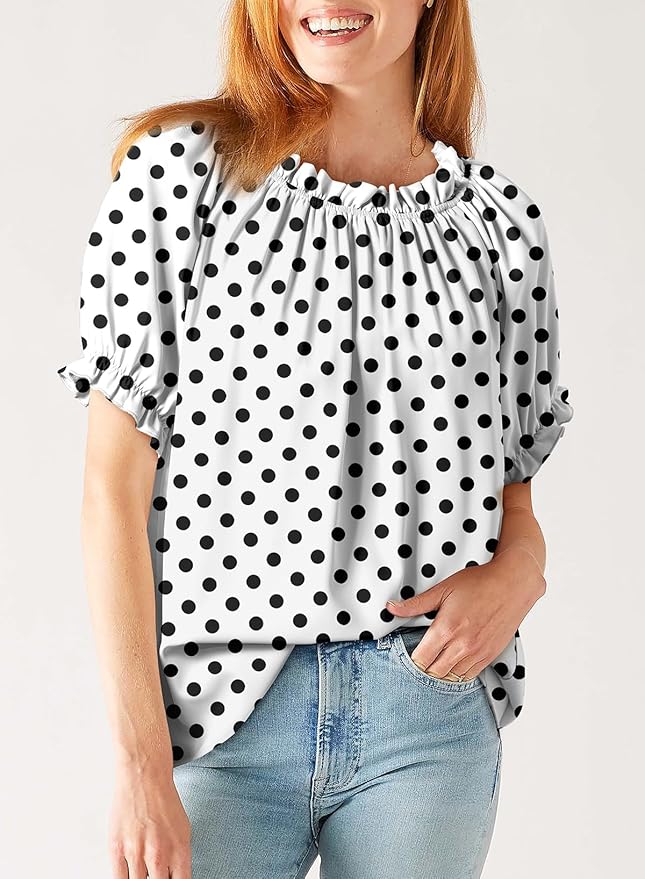 EVALESS Womens Tops Off The Shoulder Blouses for Women Dressy Casual Cute Puff Sleeve T Shirts Fashion 2026
