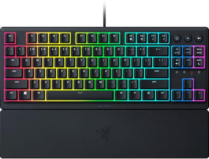 Razer Ornata V3 TKL Gaming Keyboard, Low-Profile Keys, Black | Mecha-Membrane Switches, UV-Coated Keycaps, Backlit Media Keys, 8-Zone RGB Lighting, Spill-Resistant, Magnetic Wrist Rest