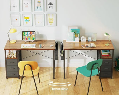 AODK 40 Inch Small Computer Desk with Fabric Drawers, Vintage | Mini Desk with Storage Shelf & Bag, Kids Study Desk for Bedroom, Home Office Desk for Small Space