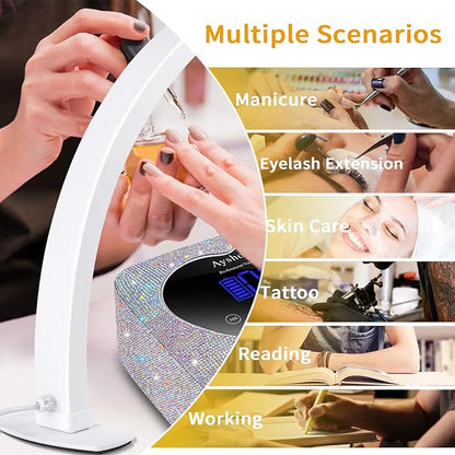 Half Moon Light for Nail Desk,29In Half Moon Lamp with Phone Holder,3000-6000K Half Moon Lamp Perfect LED Machine Light,Nail LIght,Lash Light for Table