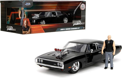 Jada Fast & Furious Dom’s 1970 Dodge Charger Diecast Model – 1:24 Scale Durable Die Cast Car – Includes Dom Figure – Perfect for Collectors and Kids