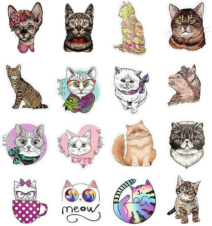 QTL Cat Stickers for Kids Cat Party Supplies Waterproof Vinyl Stickers for Water Bottle Laptop Stuff Gifts 50Pcs
