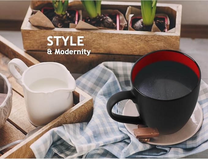 MIAMIO - Coffee Mugs Set of 6 (12 oz) - Le Papillon (Red) - Daily Table Set | Ceramic coffee mugs for coffee, cappuccino and tea, 12 oz for everyday use - dishwasher safe - practical for daily use