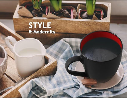 MIAMIO - Coffee Mugs Set of 6 (12 oz) - Le Papillon (Red) - Daily Table Set | Ceramic coffee mugs for coffee, cappuccino and tea, 12 oz for everyday use - dishwasher safe - practical for daily use