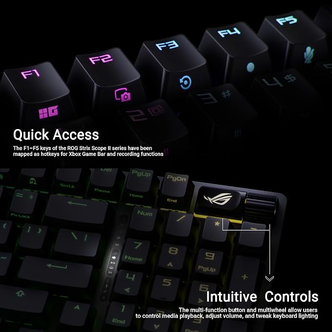 ASUS ROG Strix Scope II 96 Wireless Mechanical Gaming Keyboard – 96% Full-Size, Tri-Mode Connectivity, Hot Swappable Pre-lubed ROG NX Storm Clicky Switches, PBT Keycaps, RGB, PC/Mac Support - White